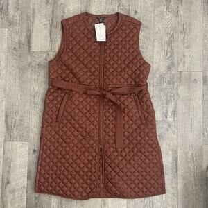 Athleta Featherless Long Vest Mahogany Brown Quilted Puffer